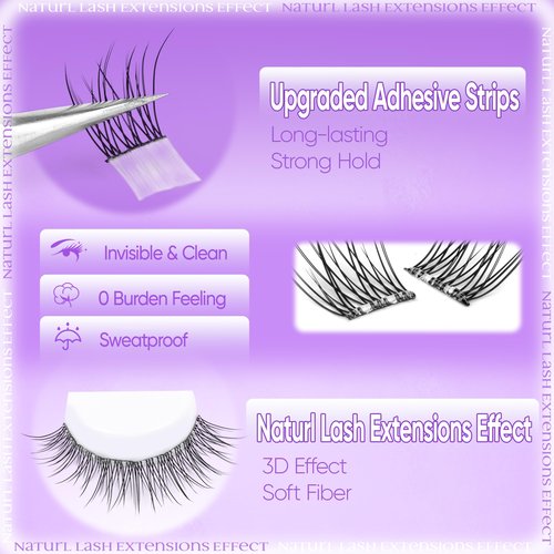 Natural Self Adhesive Clusters Lashes No Glue Self Adhesive Wispy Cluster Eyelashes Extensions Pre-glued Lashes Cluster Reusable C-Curly Individual Lashes 9-12mm Press on Lash by zenotti