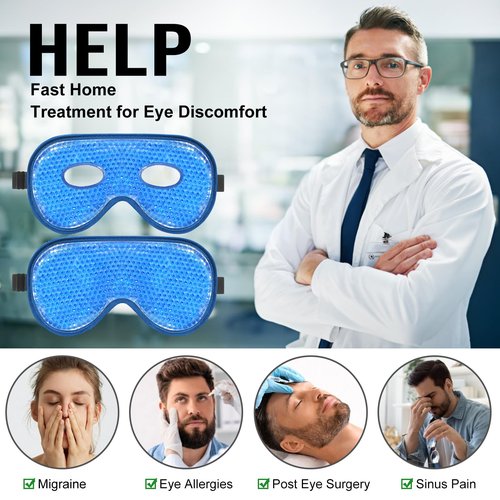 BeeVines Cooling Eye Mask, 2 Pack XL Jumbo Size Freezer Gel Eye Masks for Puffy Eyes Face, Ice Eye Mask, Cold & Warm Compress, Frozen Ice Pack for Post Eye Surgery & Allergies(Navy Blue)
