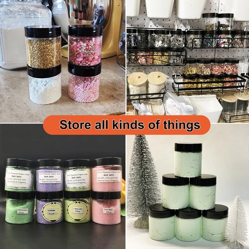 IHDYPPEW 48 Pack 8 OZ Clear Plastic Jars with Black Lids, Empty Plastic Mason Jars, Cosmetic Jar with Lids for Cream, Body Butters, Moisturizers, Candy, Beads, Samples (Clear)