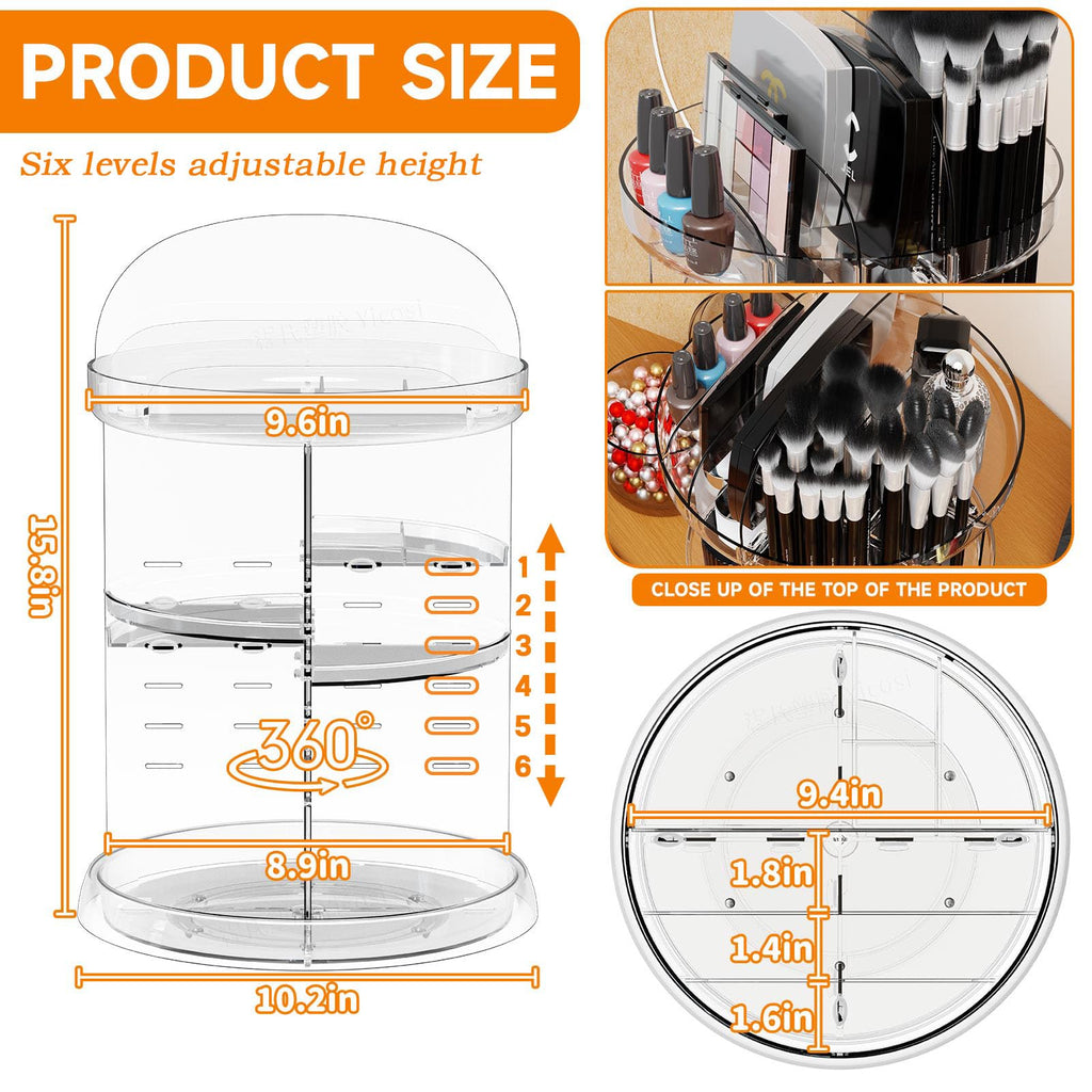 Yieach 360 Rotating Makeup Organizer for Vanity,Clear Spinning organizer and Make up organizers for Counter,Adjustable Lazy Susan Bathroom Organizer for Beauty Product and Skin Care Storage Carousel