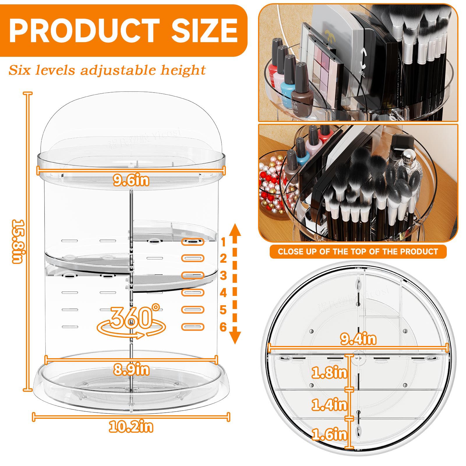 Yieach 360 Rotating Makeup Organizer for Vanity,Clear Spinning organizer and Make up organizers for Counter,Adjustable Lazy Susan Bathroom Organizer for Beauty Product and Skin Care Storage Carousel