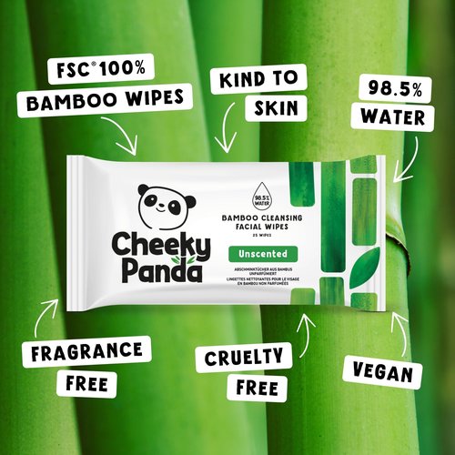 The Cheeky Panda Bamboo Face Cleanser Makeup Remover Wipes | 6 Packs of 25 Face Wipes | 99% Purified Water Wipes | Plant Based & Vegan Wet Wipes | Sustainable Alternative