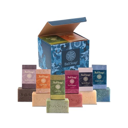 Bali Soap Natural Bar Soap Masculine Collection Handmade in Bali Cold Process, Men's Gift Set with Natural Oils, Vegan, Wood and Spice Scents, 6-Pack