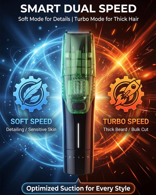 Vacuum Beard Trimmer for Men – 2-Speed Adjustable Suction & Power, IPX6 Waterproof Wet/Dry Cordless Hair Clipper. 40 Length Settings (0.5-20mm), USB-C Fast Charge, Magnetic Easy-Clean Bin&Travel Lock