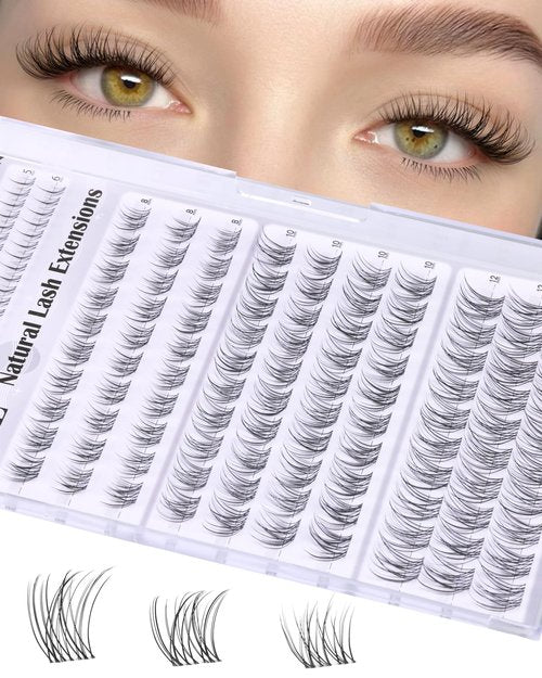 ALICE Natural Short Lash Clusters 8-12mm Eyelash Clusters Wispy Cluster Eyelash Extensions Clear Band Individual Lashes with 5-6mm Bottom Lashes