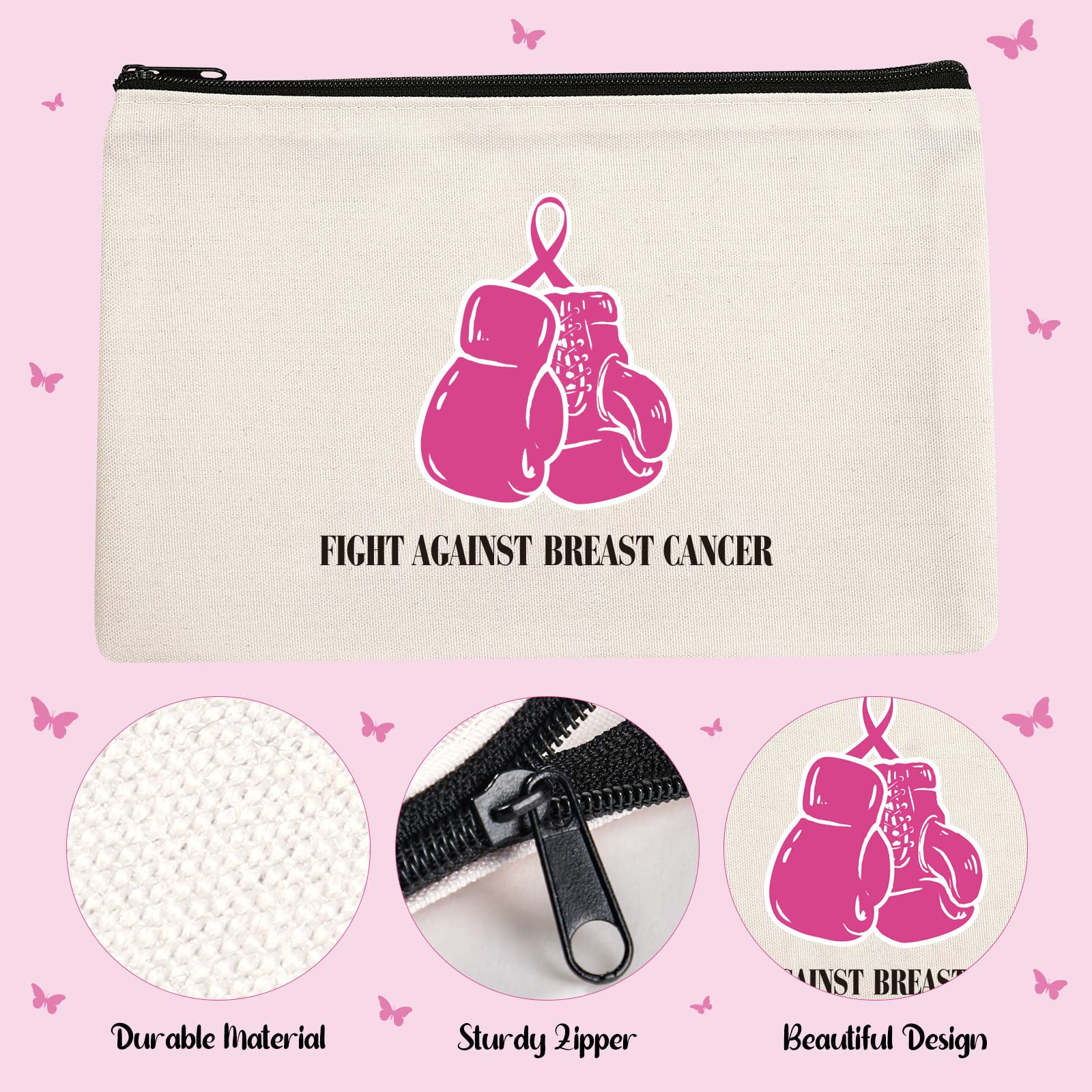 Xuniea Breast Cancer Awareness Bag Pink Ribbon Travel Makeup Pouch Breast Cancer Cosmetic Pouch Portable Canvas Breast Cancer Gift Bag for Vacation Travel Women Breast Cancer Awareness Party