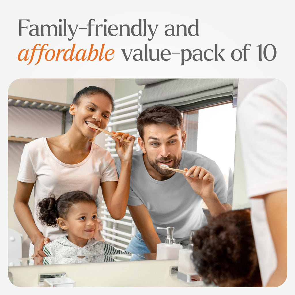 VIVAGO Extra Hard Toothbrushes for Adults - 10 Pack - BPA Free Hard Bristle Toothbrush - Extra Firm Bamboo Toothbrushes