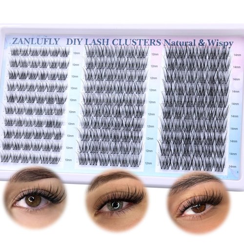 Lash Clusters Wispy Eyelash Clusters Natural CC-Curly Cluster Lashes zanlufly Wispy Individual Lashes 180Pcs Eyelash Extension 10 12 14MM DIY Lash Extension