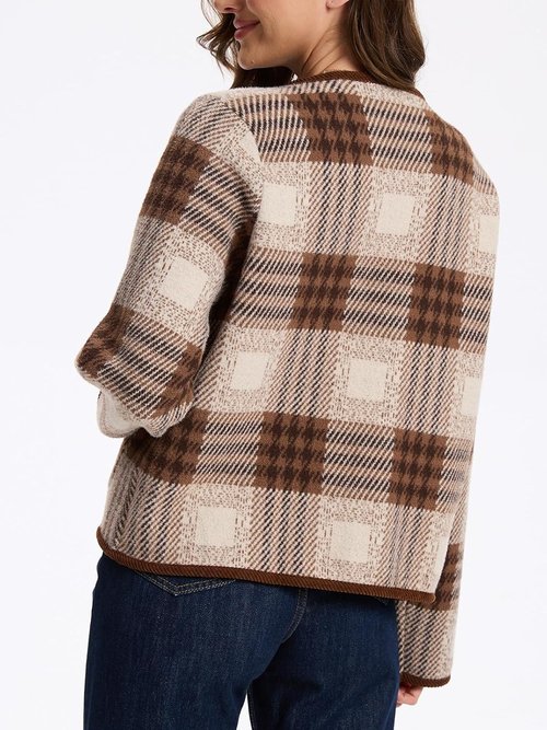 HOULENGS Women's Vintage Plaid Cardigan Sweater - Long Sleeve Knit Coat with Pockets for Fall Fashion