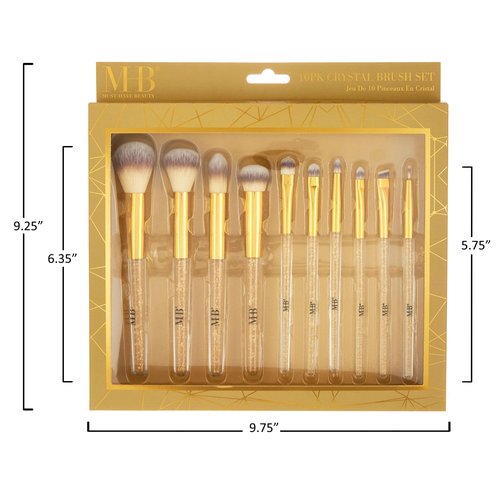 10pc Pro Makeup Brush Set w/Sparkling Gemstones in Gold - 10 Quality Soft Bristle Makeup Brushes For Everyday Use - Professional Makeup Brushes & Tools