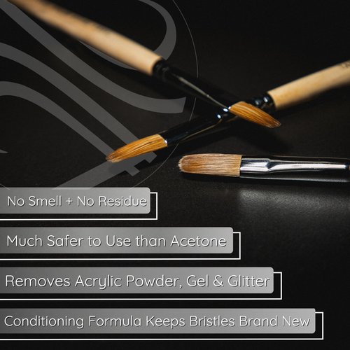 Tammy Taylor Acrylic Nail Brush Cleaner Liquid, Removes Solid Gel Nail Polish, Acrylic Dip Powder, All-in-One Poly Gel Slip Solution + Kolinsky Sable Nail Brush Conditioner, Cleaner & Restorer (16oz)