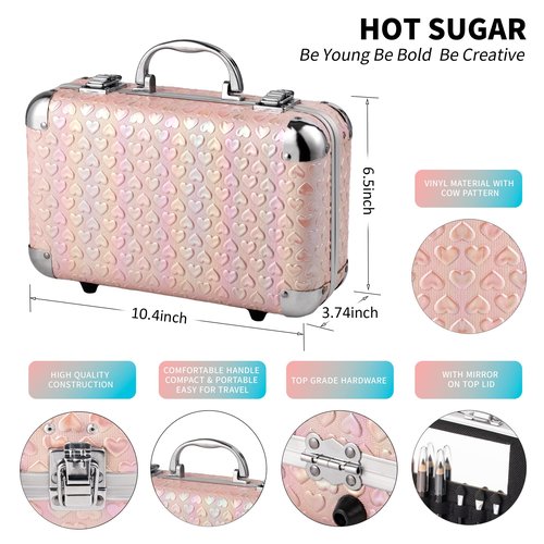 Hot Sugar All In One Makeup Set for Teenager Girls, Full Makeup Kit for Beginners Includes Eye Shadow Palette Blush Lip Gloss Lipstick Lip Pencil Eye Pencil Brush Mirror (Pink Heart)