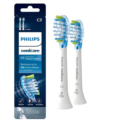 Philips Sonicare DiamondClean Replacement Toothbrush Heads - 3 White Brush Heads & C3 Premium Plaque Control - 2 White Brush Heads