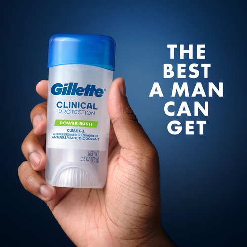 Gillette Clinical Antiperspirant and Deodorant for Men, 72hr Sweat & Odor Protection, Long Lasting Freshness, Anti-White Mark Technology, Clear Gel, Power Rush Scent, 2.6 oz
