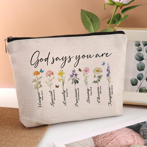SYIJIMSJKT Inspirational Gifts for Women Cosmetic Bag God Says You Are Christian Gifts for Women Faith Travel Organizer Makeup Bag Encouraging Meaningful Birthday Christmas Gifts for Teenager Sister