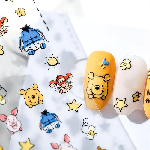 Dedyel Cute Nail Stickers 5D Embossed Cartoon Bear Nail Stickers Kawaii Animal Self-Adhesive Nail Decals for Women Girls Kids Nail Art Decoration