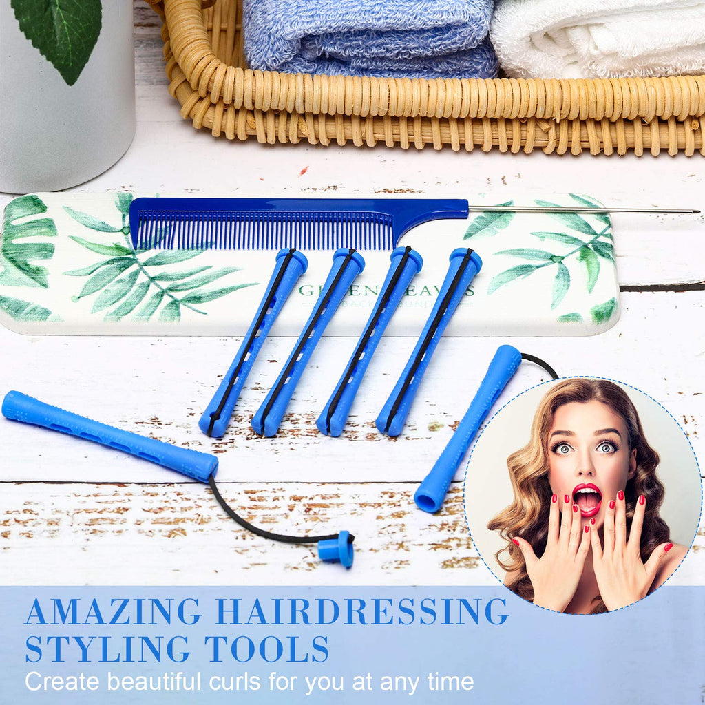 WILLBOND Hair Perm Rods - 96 Pcs Plastic Cold Wave Curlers with 2 Pintail Combs | Heatless Styling Tool (0.35 Inch, Blue)