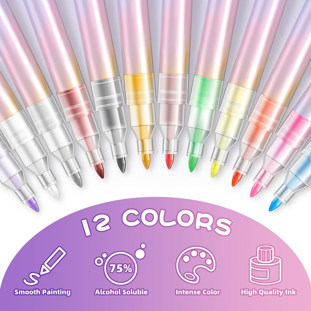 Woobena Nail Art Pens 12 Colors Set, 2026 New 3D Nail Polish Doodle Pens,Quick Dry Women Painting Nail Art Markers for DIY Nail Design, Home & Salon Christmas Gifts