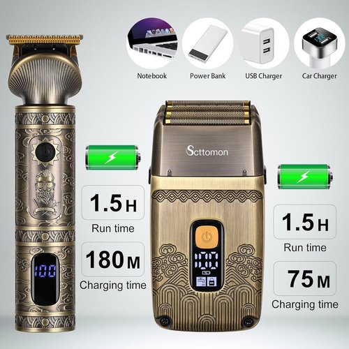 Scttomon T-Blade Hair Trimmers - Cordless Electric Shaver & Beard Grooming Kit for Men