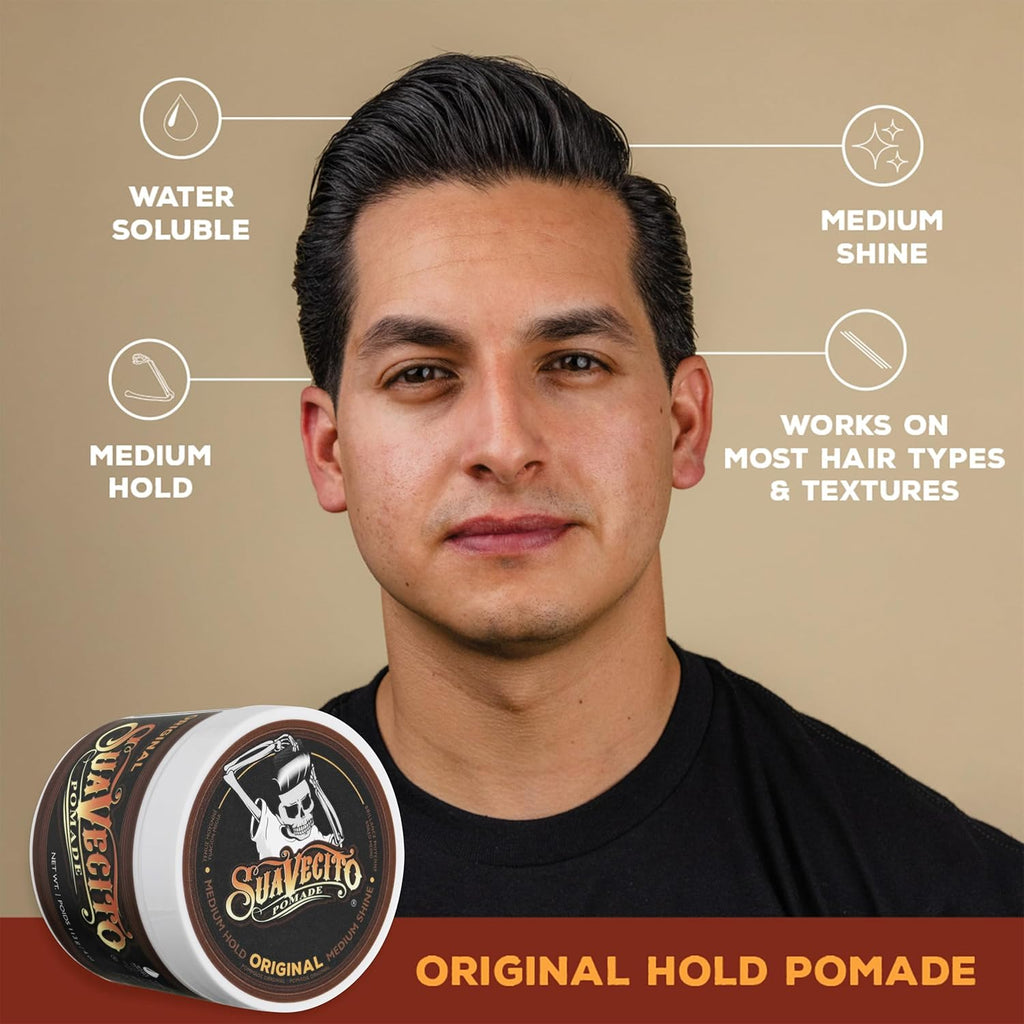 Suavecito Pomade Essentials Bundle - Signature Scent Hair Styling Pomade, Aluminum-Free Deodorant & Moisturizing Body Soap