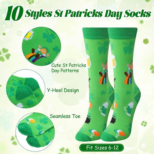 Dansydaisy 30 Pcs St Patrick's Day Gift Sets Makeup Bags Bulk Green Irish Shamrocks Socks and Keychains Hat Rainbow Gnome Pendant Ornament for St Patrick's Day Party Favor Supplies Holiday Gift
