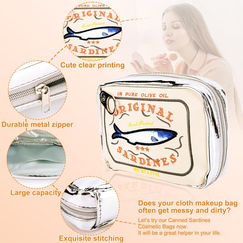 AZURAOKEY Canned Sardines Makeup Bag, Canned Sardines Style Toiletry Bag Cute Travel Bag Creative Cute Makeup Bag Aesthetic Toiletry Bag for Women