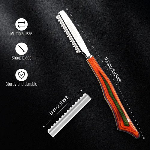 Hair Razors for Cutting, Wood Handle Hair Styling Razors, 10PCS Replaceable Stainless Steel Razor Blades, Professional Thinning Texturizing Razor for Women