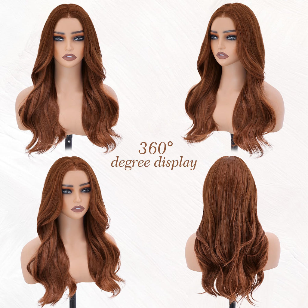 WECAN Auburn Glueless Wig Synthetic Lace Front Wig 13X4 HD Wave Wigs Heat Resistant Wigs