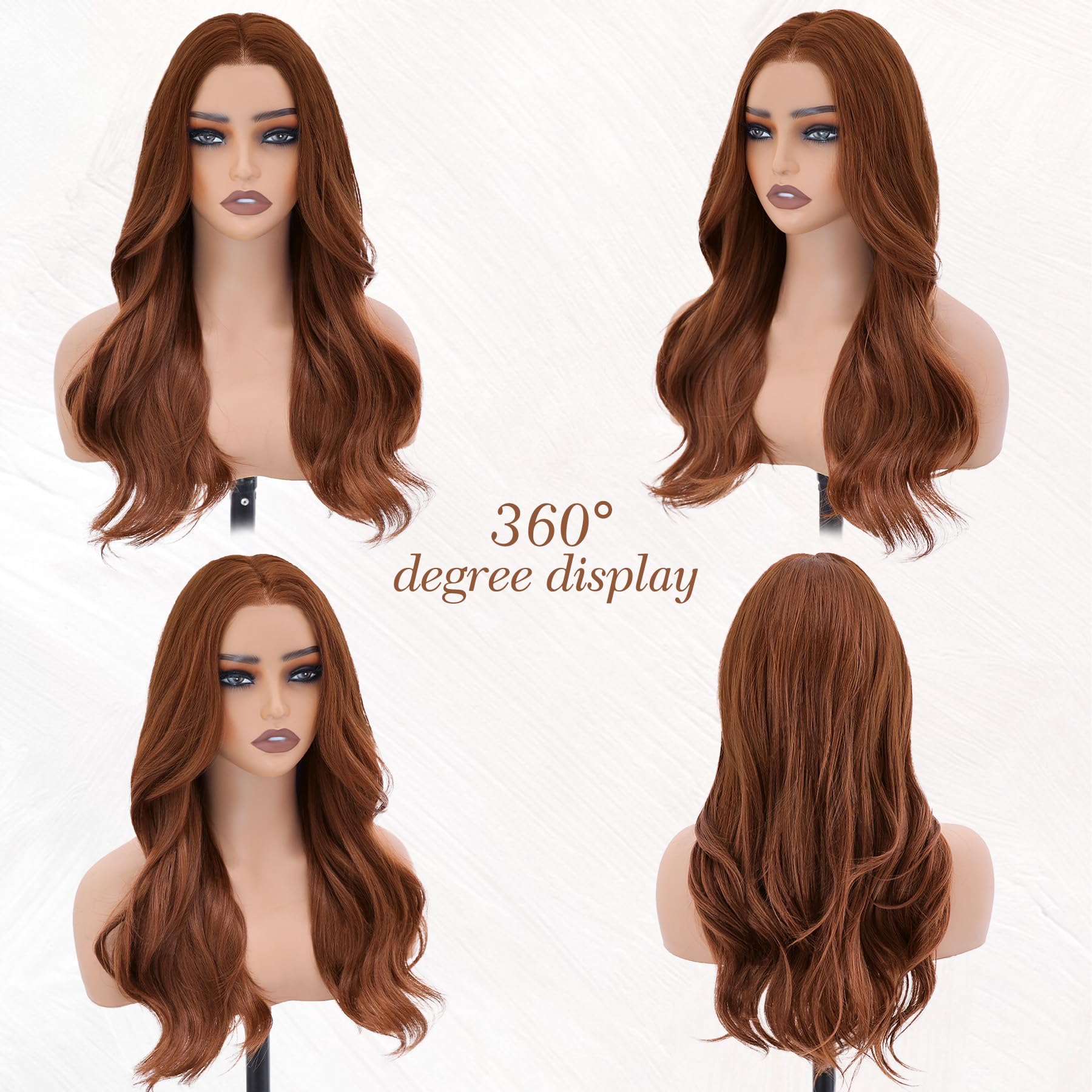 WECAN Auburn Glueless Wig Synthetic Lace Front Wig 13X4 HD Wave Wigs Heat Resistant Wigs