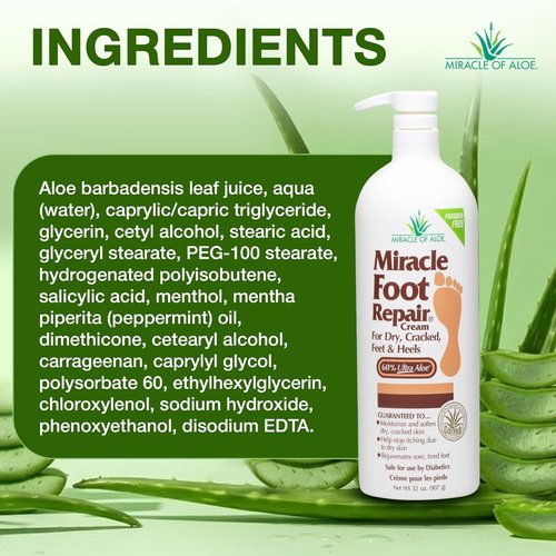 Miracle Foot Repair Cream - 32 oz | UltraAloe Formula for Soft, Moisturized Feet & Cracked Heels
