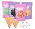 AZAM Hard Wax Beads,Hot Wax Beads,Hair Removal for Full Body4X100G Painless Hard Wax Beans with 10 large applicators 10 smaller ones, 10 nose sticks, Professional Wax Beads for Eyebrow, Bikini