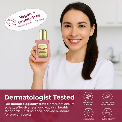 The Beauty Nectar Collagen Face Serum with Rose – Firms Skin, Boosts Hydration, Soothes Dryness – Dermatologist Tested, Anti-Aging, Korean Skin Care – Clean Vegan Formula for Sensitive Skin – 2 Fl Oz