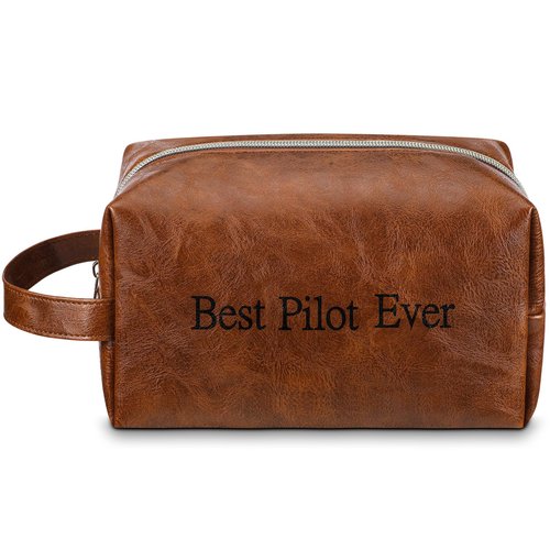 Abbylike Pilot Gifts for Men Toiletry Bag Airplane Gifts for Pilots, 8.66 x 4.72 x 4.72 Inches PU Leather, Suit Grooming, Bathroom & Gym Trip Toiletry Case