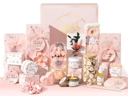 Spa Gifts for Women Teen Girl Gifts Trendy Stuff, Positive Affirmation Cards & Self Care Baskets Preserved Rose Flowers Set, Get Well Birthday Mothers Day Gift for Mom Her Grandma Teenage Girls Friend