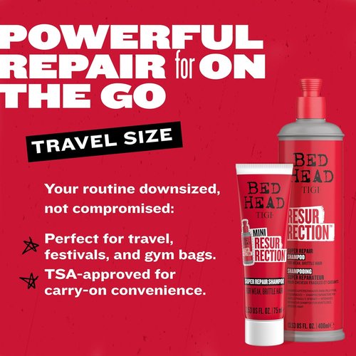Bed Head by TIGI Resurrection Super Repair Shampoo - Nourishing Repair for Damaged Hair | Travel Mini 2.53 fl oz
