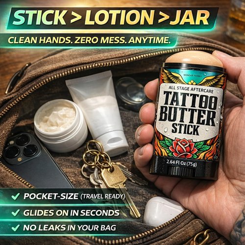 Tattoo Balm Stick – Maximum Strenght Tattoo Aftercare Healing Ointment – Travel Size Deluxe Tattoo Butter Moisturizer & Tattoo Numbing Cream, Lotion, Glide Alternative, Tattoo Care Supplies