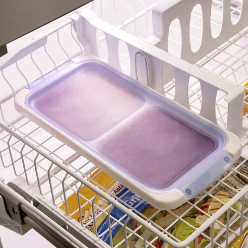 PrepWorks 1-Cup Dishwasher Safe Food Storage Pod Tray - 4 Serving Silicone Lid, Blue & White