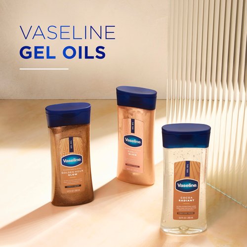 Vaseline Intensive Care Cocoa Radiant Pack of 3 for Glowing Skin Body Gel Oil Made with Pure Cocoa Butter + Replenishing Oils 6.8 oz