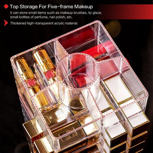 FODIENS Acrylic Lipstick Tower Holder, 360 Degree Rotating Makeup Cosmetic Lipsticks Organizer with 53 Slots, Spinning Lipgloss Storage Display Stand Holder