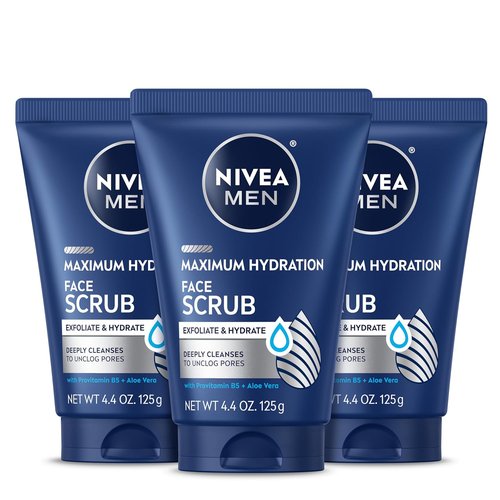 NIVEA MEN Face Scrub - Maximum Hydration Exfoliating Wash with Provitamin B5 & Aloe Vera | 4.4 Oz Tube, Pack of 3