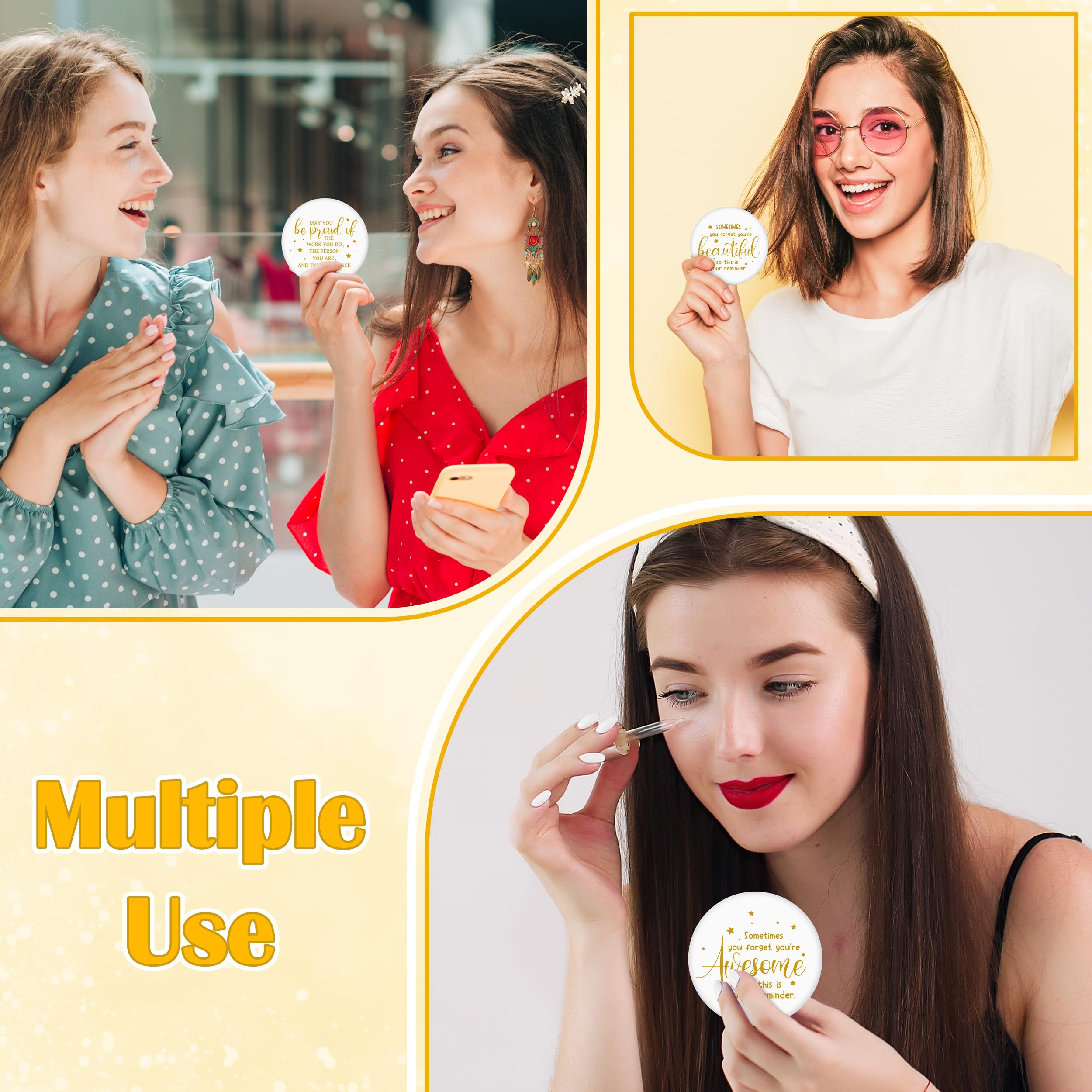 Y1tvei Inspirational Compact Mirror Bulk - 36Pcs White Gold Mini Portable Round Pocket Purse Makeup Mirrors, Sometimes You Forget You're Awesome Gift for Women Lover Coworker Friends Party Favors