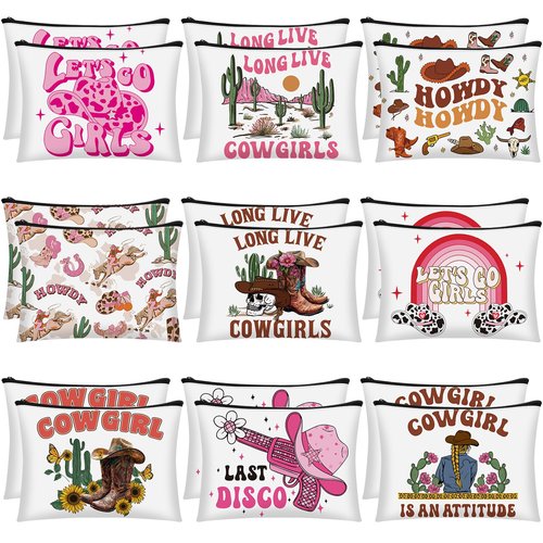 Reginary 18 Pcs Cowgirls Makeup Bag Disco Western Cosmetic Bag with Zippers Cowgirl Gifts Disco Party Favors Pouch for Women Girls Birthday Stuff Supplies