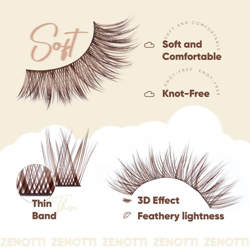 Brown Lash Clusters Natural Eyelash Extension Brown Lash Extension Eyelash Clusters 10-16MM Individual Eyelashes Clusters Wispy Lash Extension DIY Lashes Clusters by zenotti