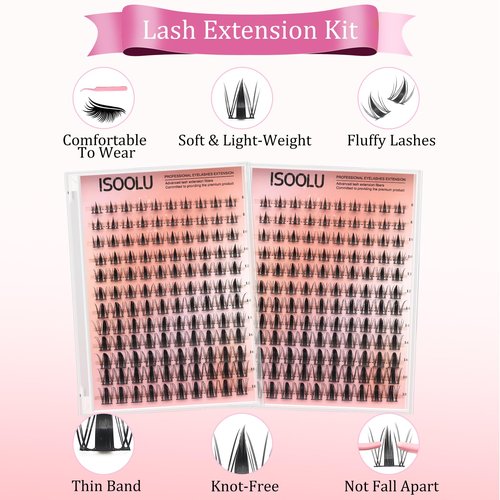ISOOLU Lash Clusters Manga Individual Lashes C Curl Wispy Eyelash Clusters WideSpan Eyelash Extension Kit with Lash Bond and Seal Wet-Look Spiky Cluster Lashes (Aesthetic‌ Kit)