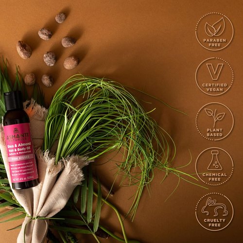 Ashanti Naturals Pure Shea & Sweet Almond Oil - Moisturizing Body Oil for Dry Skin & Hair | Pink Kisses, 4 oz