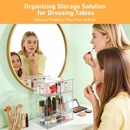 Lufstd Stackable Storage Drawers Set of 5, Baby Bottle Organizer, Clear Multipurpose Storage for Countertop - Organize Kitchen, Vanity, Bathroom Cabinet & Pantry Supplies