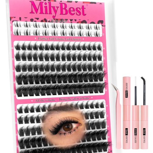 Cove Lash Clusters Kit Eyelash Clusters with Bottom Lashes 10-18mm Manga Fairy Individual Lashes Wispy Fluffy Cluster Eyelash Extensions Bond & Seal Spiky D Curl Lash Extension Kit by MilyBest
