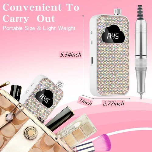Professional Electric Nail Drill Machine, 45000RPM Nail File Acrylic Nail Kit with 6 Nail Drill Bits, Cordless E-File Nail Kits for Acrylic Nails Gel Polishing for Manicure Salon Home