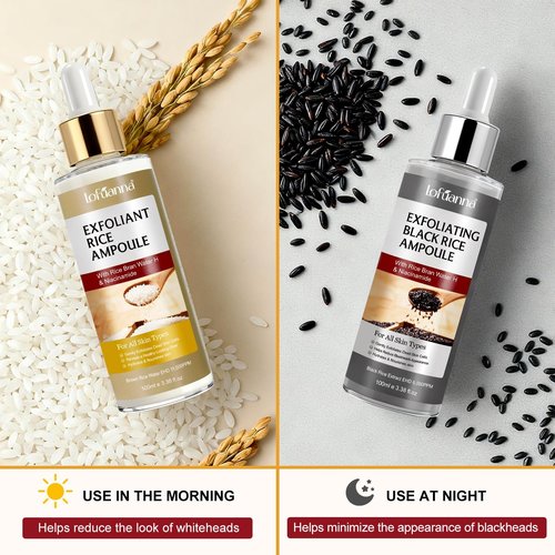 Black Rice Exfoliant and White Rice Ampoule Exfoliant, Peel Shot Glow Exfoliating Face Serum, Korean Skin Care Soft Exfoliating Body Scrub Dead Skin Cells, Blackheads Remover For All Skin Types 100ml