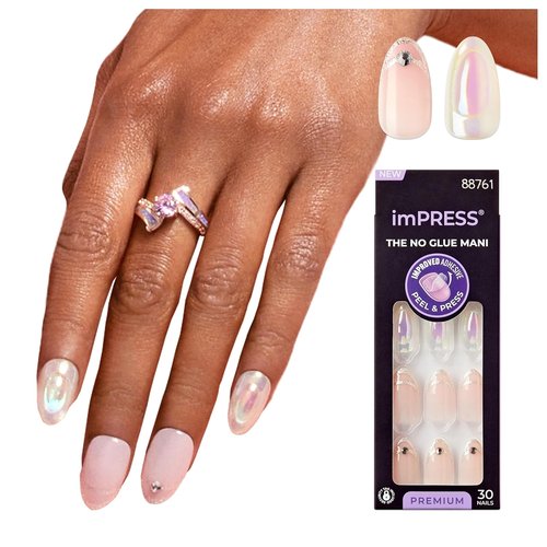 KISS imPRESS Press-On Manicure - All My Love Pink Aurora, Medium Almond Shape, Easy Application, Durable | 30 Count